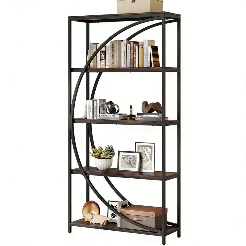SFAREST 5/6-Tier Bookcase, 175/177cm Large Wide Modern Book Shelf with Open Compartments, Industrial Wood Metal Bookshelf and Floor Standing Book Rack for Home Office (Rustic Brown, 86 x 30 x 175 cm)