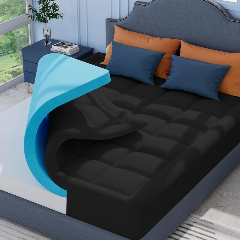 ELEMUSE Black Memory Foam Mattress Topper with Fluffy Pillow Top Cover, Mattress Topper Kingsize Bed for Back Pain Relief, with OEKO-TEX & CertiPUR-US (King-150x200cm)