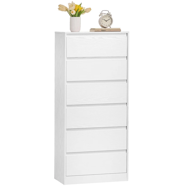 VASAGLE KAILYN Collection - Chest of Drawers for Bedroom, Storage Organiser Unit with 6 Drawers, 30 x 48 x 111.2 cm, Modern Style, Snow White LTS606WE01 - Image 1