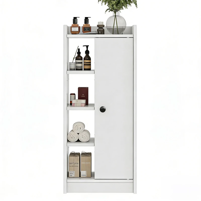 Feonase Bathroom Storage Cabinet with 4 Open Storage Unit, Slim Bathroom Storage Unit with Adjustable Shelf, Bathroom Cabinets Free Standing Waterproof, White