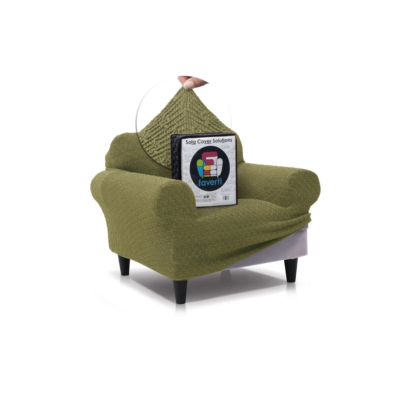 FAVERTI® Premium 1 Seater Armchair Cover – Super Elastic Fabric Cover for Armchairs from 70 to 100 cm | Model BOCAIRENT | Green | Super Adjustable Armchair Cover | Elegant Cotton Feel Armchair - Image 1