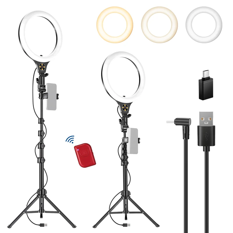 NEEWER ENTRY LEVEL VERSION 10.5" 10W Ring Light with 66" Tripod Stand, Overhead Phone Holder Mount Compatible with iPhone, Bi Color CRI85+ LED Selfie Lighting for TikTok Video Recording Streaming, N43