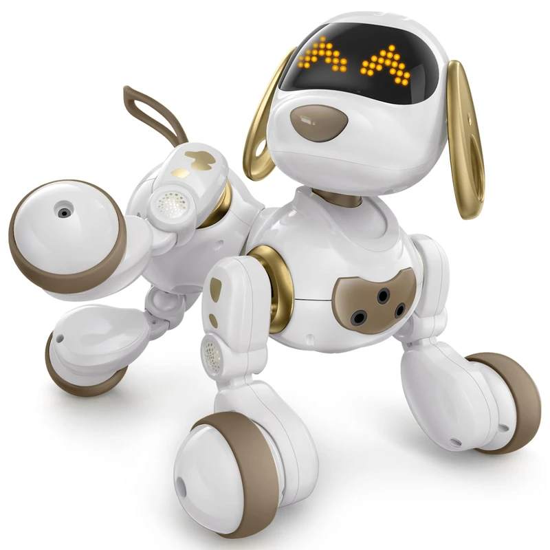 Ruko 18011 Smart Robot Dog, Interactive Puppy with 30 LED Expressions, Programmable Play, 2.4 GHz Remote & Gesture Control, Toy for Kids Age 3+, White Gold