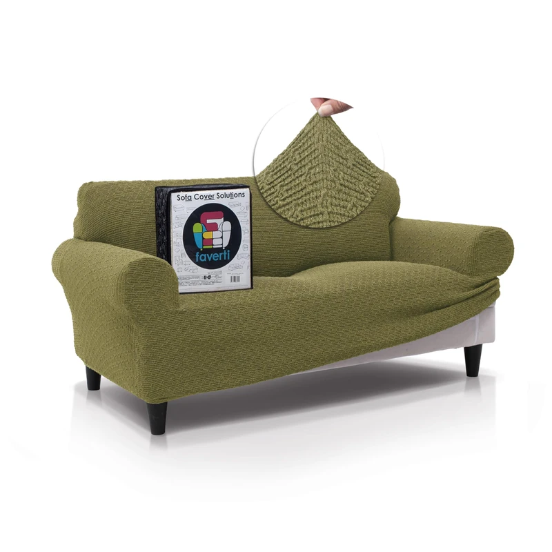 FAVERTI® Premium 2 Seater Sofa Cover – Super Elastic Fabric Cover for Sofas from 140 to 180 cm | Model BOCAIRENT | Green | Super Adjustable Sofa Cover | Elegant Cotton Feel Sofa Protector - Image 1