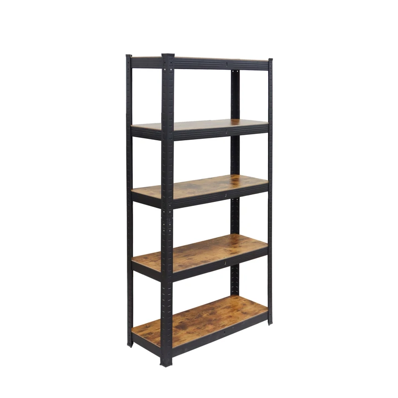 Relaxdays Heavy-Duty Shelving Unit, 500kg, 150x75x30cm, 5 Shelves, Wood-Effect, Steel & MDF, Black/Brown