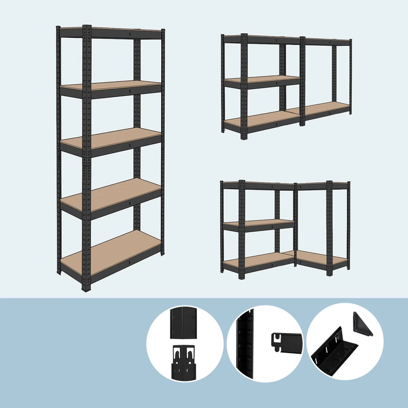 Relaxdays Heavy-Duty Shelving Unit, 875 kg, 5 Shelves, Tool-Free Cellar/Garage Storage, 60x100x200 cm, Black/Brown