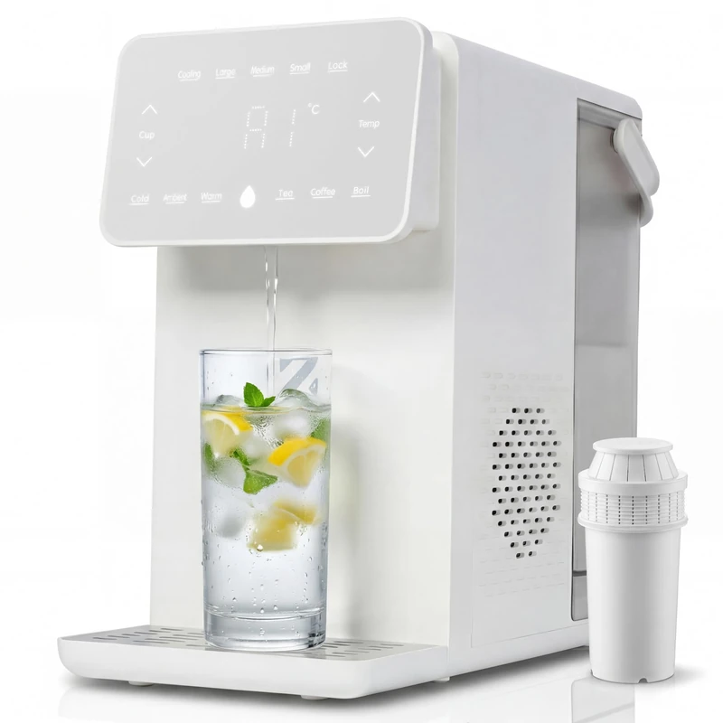 ZACHVO-Puri Hot and Cold Water Dispenser: 3s Instant Near-Boiling & 12°C Chilled Water, 4.5L Large Tank, Adjustable Temp & Volume, Night Light & Carbon Filter (Included)