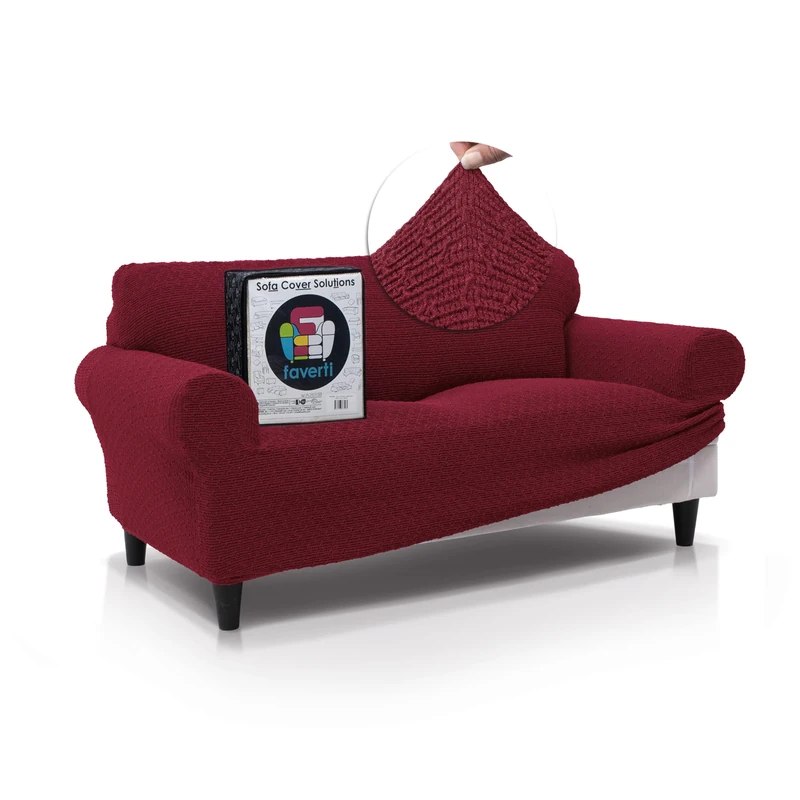 FAVERTI® Premium 2 Seater Sofa Cover – Super Elastic Fabric Cover for Sofas from 140 to 180 cm | BOCAIRENT Model | Garnet | Super Adjustable Sofa Cover | Elegant Cotton Feel Sofa Protector - Image 1