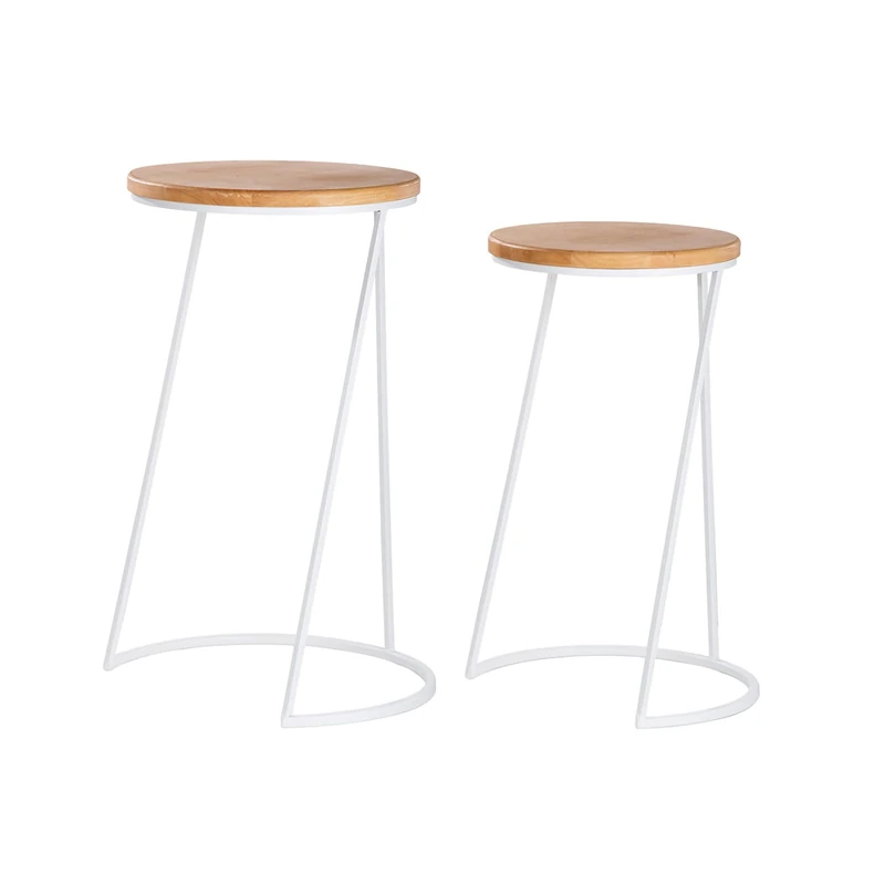 Casablanca Merida Metal Side Tables Round Natural/White Height 66 cm x Width 44 cm Set of 2 - Image 1