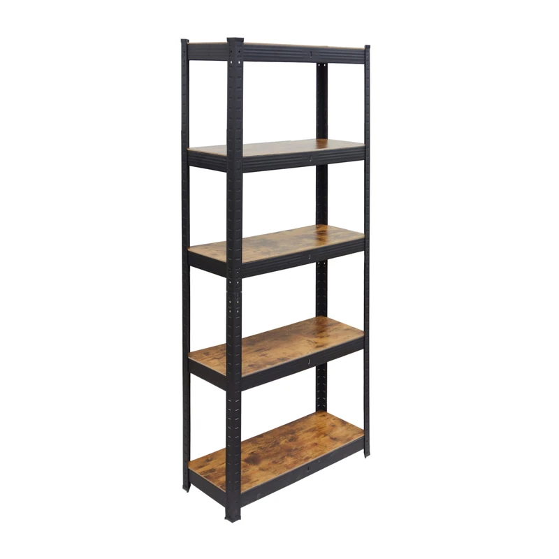 Relaxdays Heavy-Duty Shelving Unit, 500 kg, 180 x 75 x 30 cm, 5 Shelves, Wood-Effect, Steel & MDF, Black/Brown