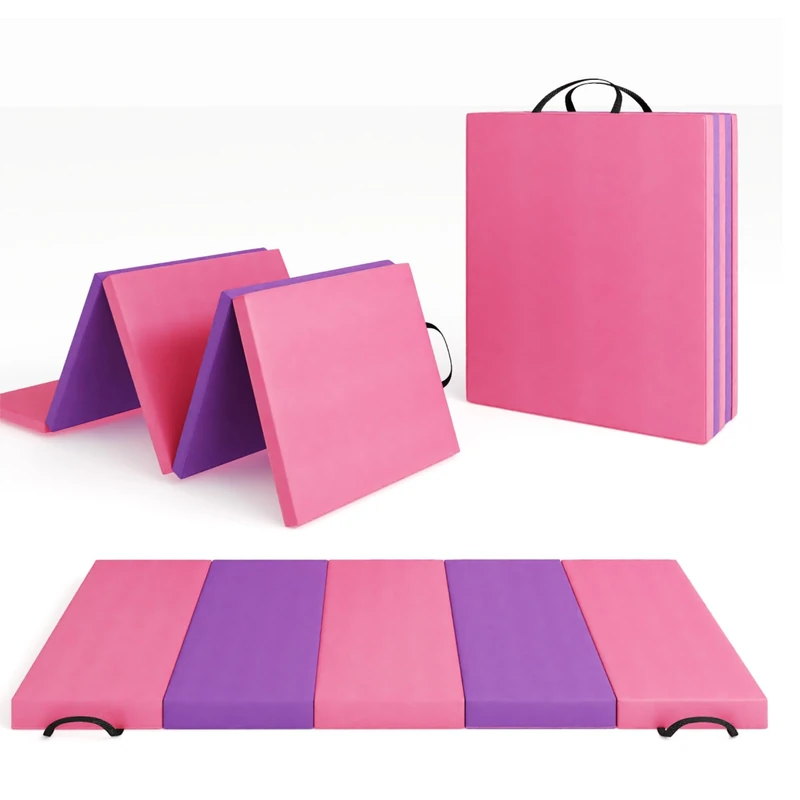 GarveeHome Folding Gymnastics Mat, Training Mat, Gym Mat, Thick with Carry Handles, 188 x 31 x 61 cm, Portable Floor Mat for Home, Pilates, Aerobics and Martial Arts Fitness Training