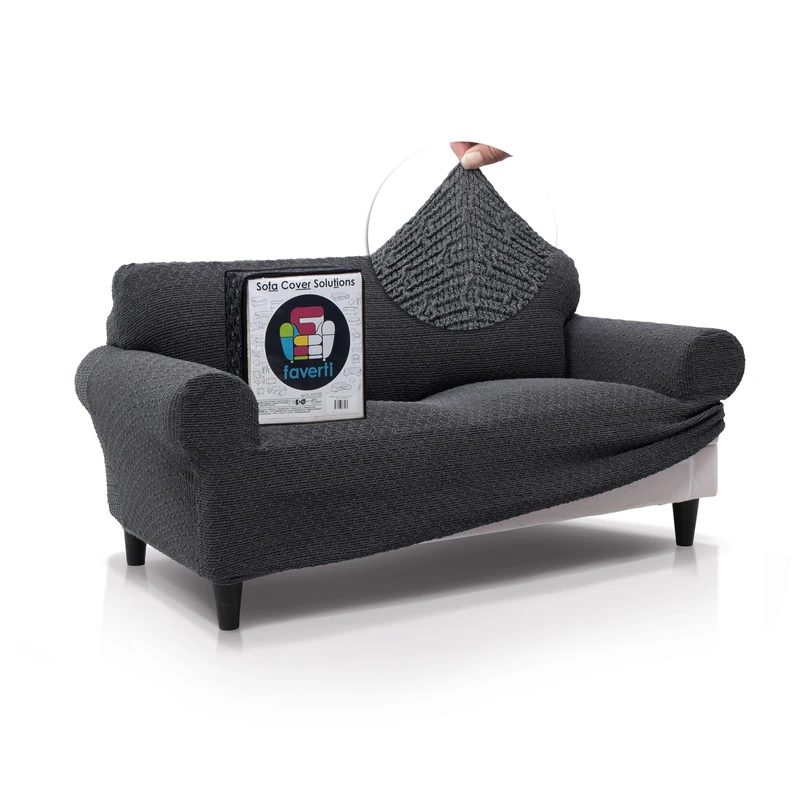 FAVERTI® Premium 2 Seater Sofa Cover – Super Elastic Fabric Cover for Sofas from 140 to 180 cm | Model BOCAIRENT | Dark Grey | Super Adjustable Sofa Cover | Elegant Cotton Feel Sofa Protector - Image 1