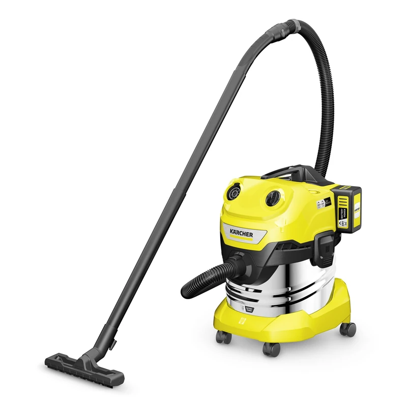 Karcher WD 4-18 S Dual Battery Set V-20/22, stainless steel container: 20 l, tube: 2.2 m, blower function, floor and crack drain, fleece filter