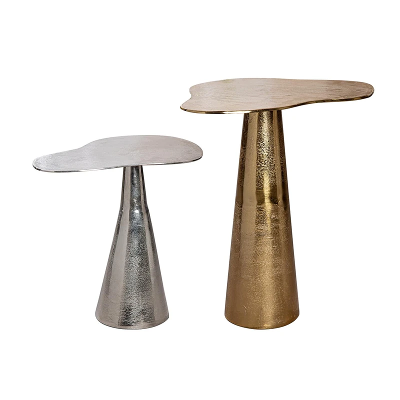 GILDE Set of 2 Organica Side Tables Aluminium - Organic Shape - Metallic Look - Gold/Silver - Height 59 cm x Width 58 cm