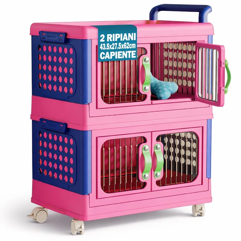 Shally Dogan Multilevel Stacking Storage Trolley Organizer with Opening Doors and Wheels, Easy Assembly and Durable Structure for Children's Bedroom (2 Levels)