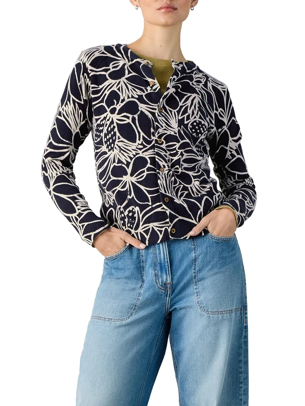White Stuff Women's Lulu Cardigan Sweater, Navy Multi, 14