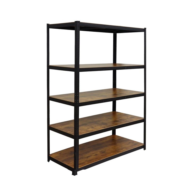 Relaxdays Heavy-Duty Steel & MDF Shelving Unit, 500 kg Capacity, 5 Shelves, Wood-Effect, Black/Brown, 60x120x200 cm