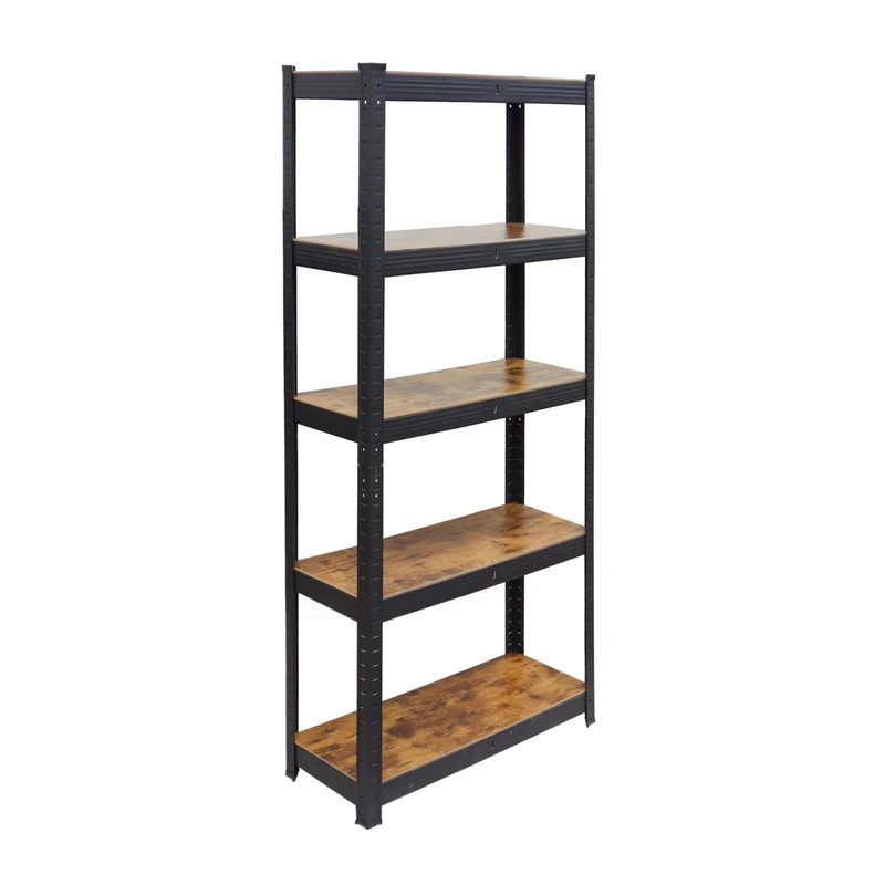 Relaxdays Heavy-Duty Steel & MDF Shelving, 500 kg, 180 x 90 x 40 cm, 5 Shelves, Wood-Effect, Black/Brown