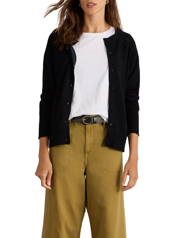 White Stuff Ladies Lulu Cardigan - Casual Long Sleeve Button Detail Sweater - Pure Black - Size 16