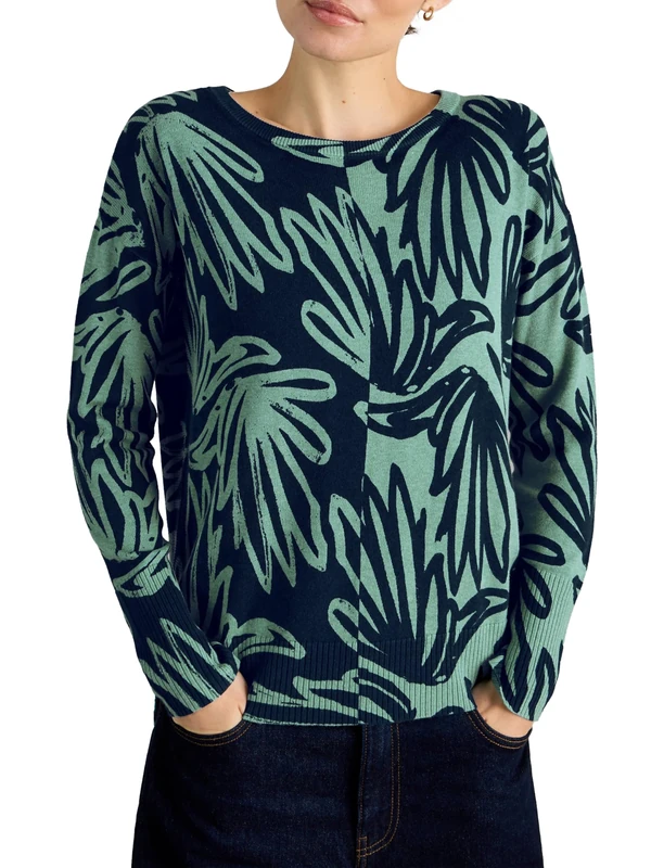 White Stuff Women's All-Over Print Jumper - Casual Style with Elegance - Blue PR - Size 8