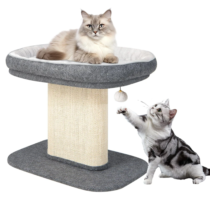 GYMAX Cat Tree for Kittens, Cat Activity Tower with Large Plush Perch, Sisal Scratching Plate, and Interactive Ball, Cat Home Furniture for Indoor Cats to Play & Rest (Gray)
