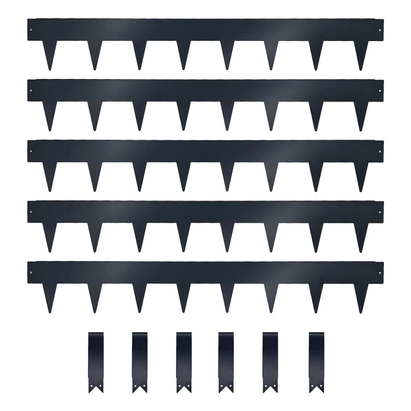 Nicoman Metal Lawn Edging Garden Border with Pegs, 1m Length, 5 Pieces with 6 Metal Joining Clips, Durable Construction for Lawns and Flower Beds (Grey, 15cm)