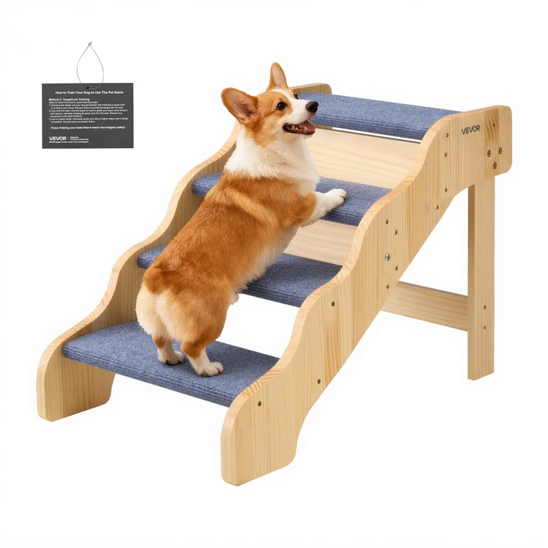 VEVOR Wood Pet Stairs, 4-Step Dog Stairs for High Beds, Sofa & Cars