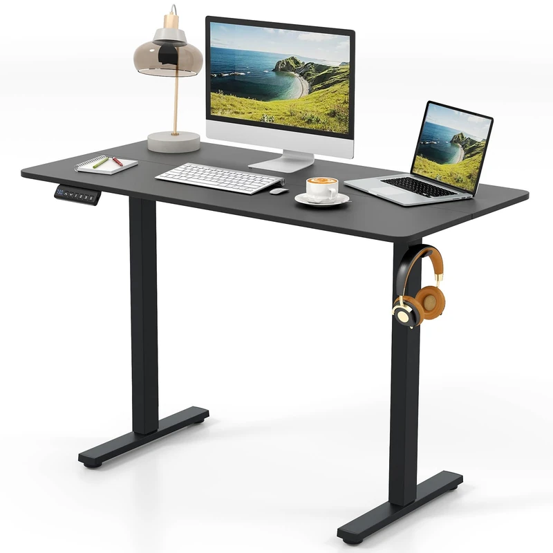 SFAREST Electric Standing Desk, Height Adjustable Ergonomic Computer Desk with Controller, Anti-Collision Function and Splicing Top, Sit Stand Workstation for Home Office(Black,120 x 60 cm)
