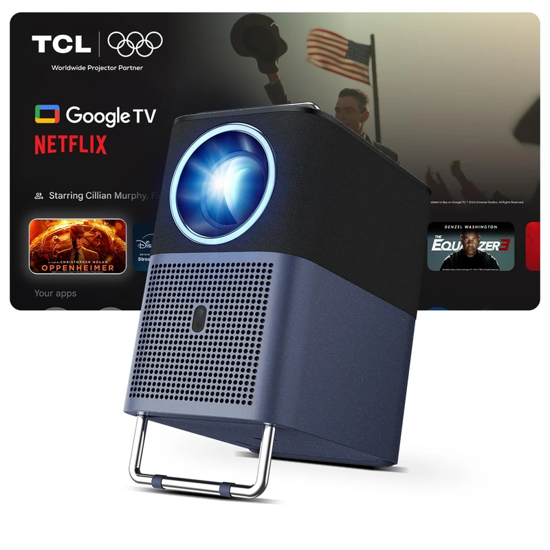TCL A1s GTV Projector, 600 ISO Lumens, 1080P Upgraded Portable Projector, Netflix Officially Licensed, WIFI and Bluetooth, 30,000-Hour Life, Auto Focus, 2 * 8W Dolby Digital Audio, Up to 150'' Screen