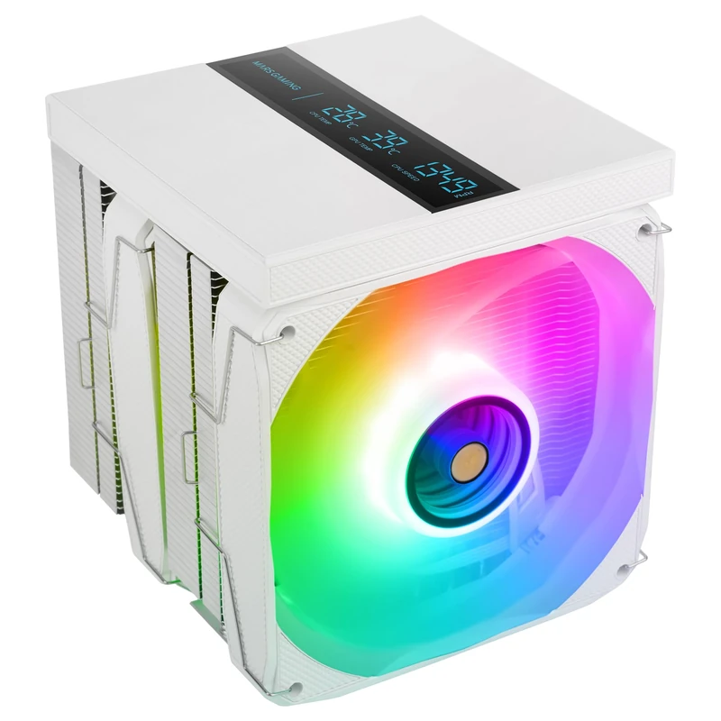 Mars Gaming MCPU-LCDPRO, Dual Tower CPU Cooler 380W TDP, 8x HCT Heatpipes, 2x 120mm PWM FDB Fans, XL LCD Screen, ARGB Infinity Mirror Lighting, Intel and AMD Compatibility, White