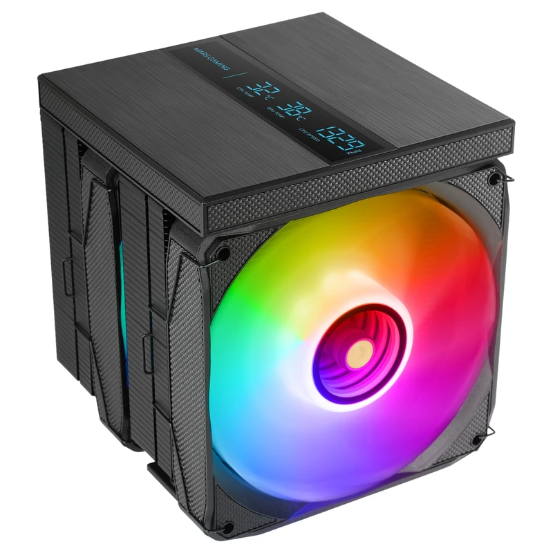 Mars Gaming MCPU-LCDPRO, Dual Tower CPU Cooler 380W TDP, 8x HCT Heatpipes, 2x 120mm PWM FDB Fans, XL LCD Screen, ARGB Infinity Mirror Lighting, Intel and AMD Compatibility, Black