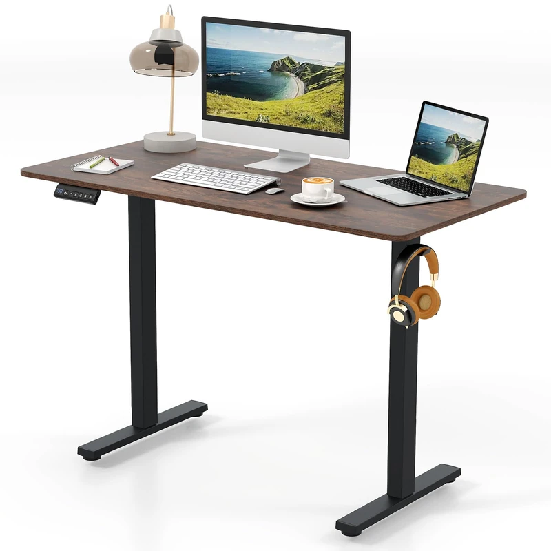 SFAREST Electric Standing Desk, Height Adjustable Ergonomic Computer Desk with Controller, Anti-Collision Function and Splicing Top, Sit Stand Workstation for Home Office(Rustic Brown,120 x 60 cm)