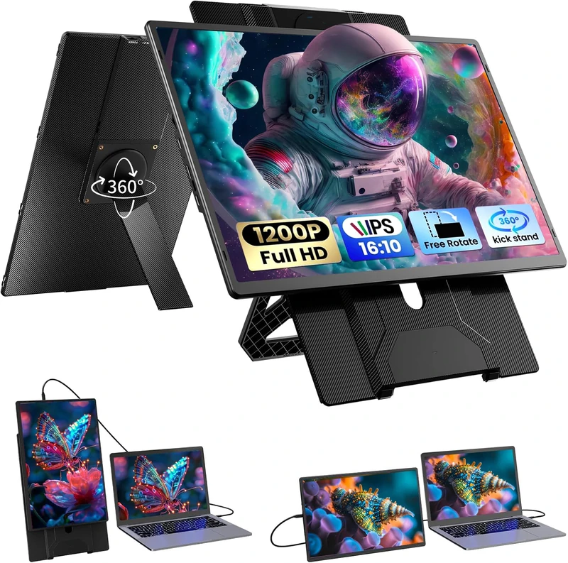 Blackview 16" [1080P+120P] Portable Monitor, [360° Durable Lightweight Rotating Magnetic] Portable Monitor for Laptop, True Plug and Play for Business Trip Journey, for MAC Windows Android Chrome OS