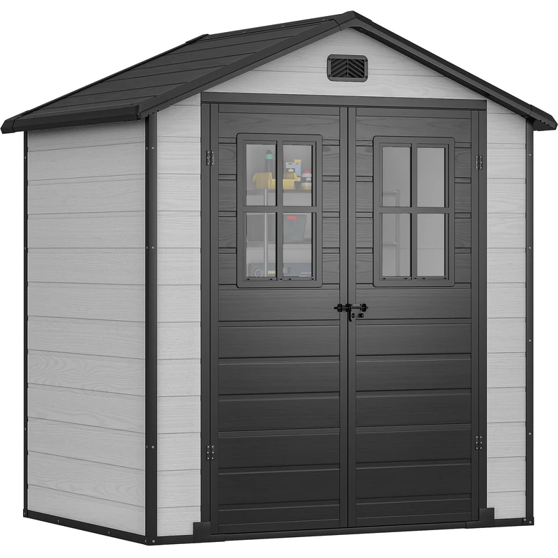 YITAHOME 6x4.4FT Outdoor Storage Shed with Floor - Grey Black