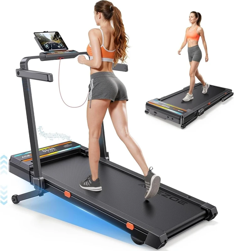 Acezoe Foldable Treadmill for Home with 15% Auto Incline, 6-in-1 Under Desk Walking Pad with Handles, 3.0HP Quiet Motor, 12 km/h Running Machine for Heavy People, Large Running Belt, APP, Speaker - Image 1