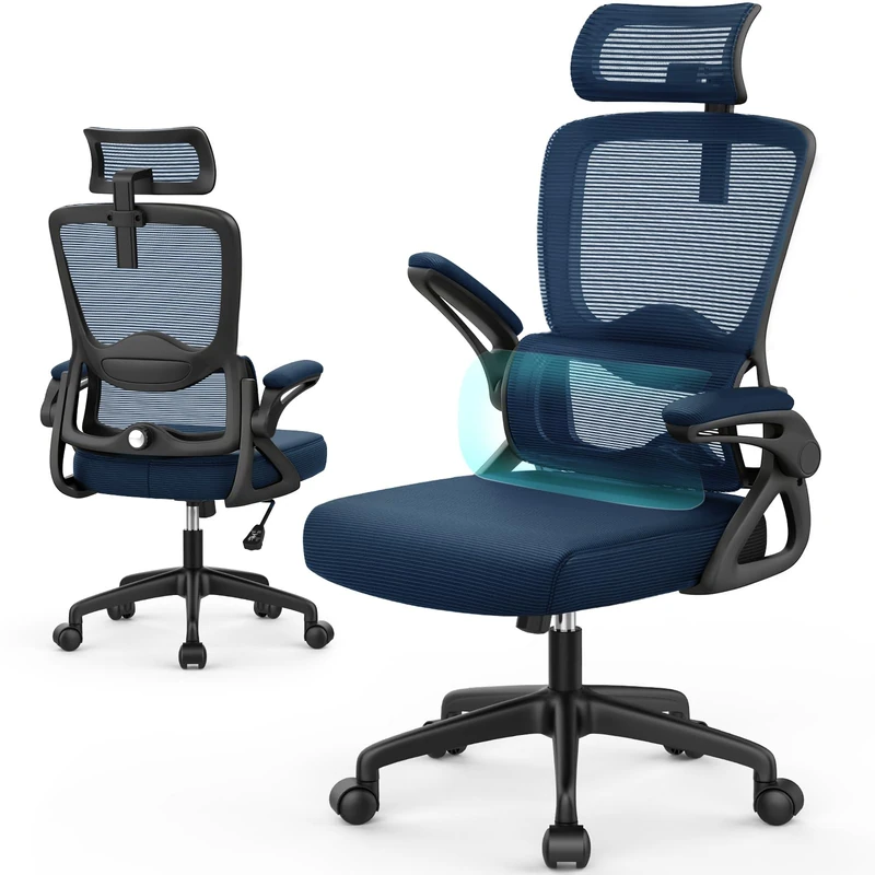 YONISEE Office Chair, Ergonomic Desk Chair -Dual Backrest Design with 2D Lumbar Support & Adjustable Headrest. Swivel Computer Chair with Flip-up Padded Armrest, Thickened Seat for Home/Work/Gaming