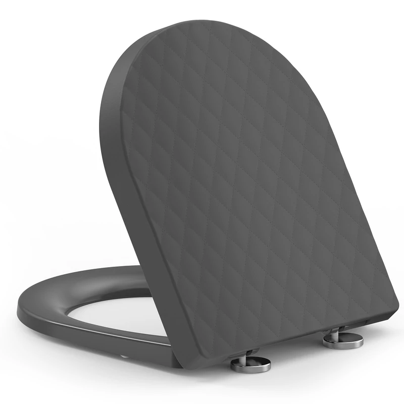 YEAUPE PRO Toilet Seat D Shape with Diamond Structure [Short] Toilet Lid Soft-Close Lowering Scratch-Resistant & Quiet, Removable, Easy Installation, 43.5 x 36.2 cm - Image 1