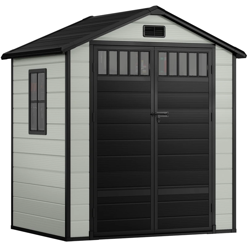 YITAHOME 6x4.4FT Garden Shed 170.5x123.5x206cm Plastic Outdoor Resin Storage Shed for Bike, Garbage Can, Tool | Fence-Style Side Windows|Lockable Door|Vents for Backyard, Patio, Lawn, Bluish-Gray