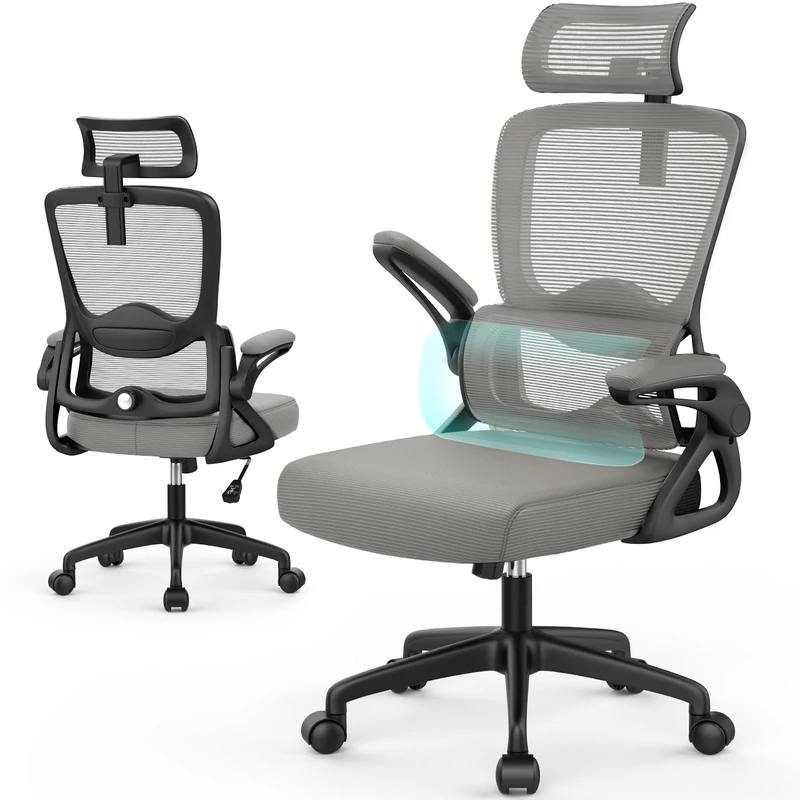 YONISEE Office Chair, Ergonomic Desk Chair -Dual Backrest Design with 2D Lumbar Support & Adjustable Headrest. Swivel Computer Chair with Flip-up Padded Armrest, Thickened Seat for Home/Work/Gaming