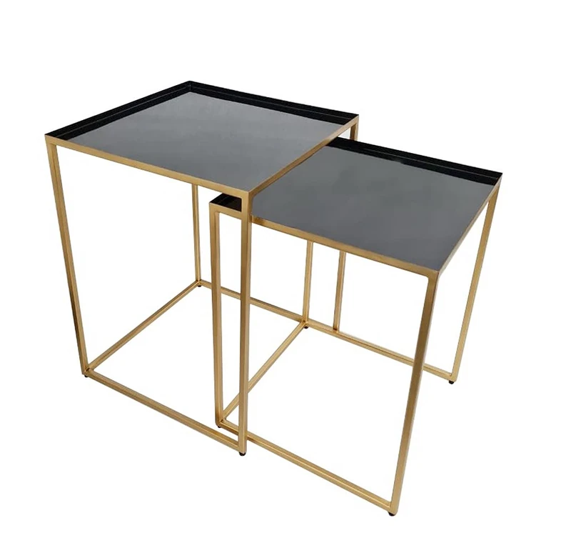 A ASPECT Handcrafted Myla Metal Nest Of 2 Nesting Table (Black/Gold)
