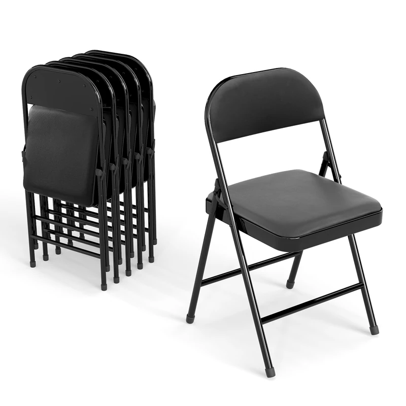 Real Relax 6 Pack Folding Chairs with Padded Seat, Leather Folding Chairs for Home and Office, Indoor and Outdoor Events Black