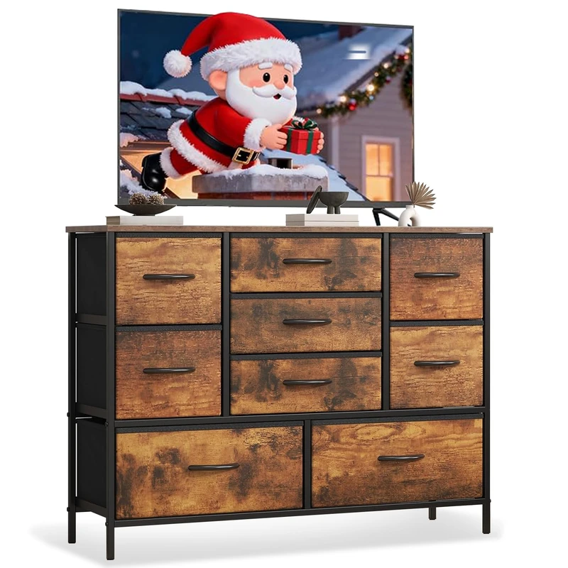 Feonase 9 Drawer Fabric Chest of Drawers - Wood Top Dresser