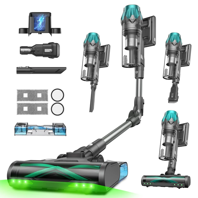 Vexilar V15Max Cordless Vacuum Cleaner with Mopping, 65Kpa Powerful Suction, 60Mins Runtime, Flexible Tube, GreenEye Tech, Wall Mount Charging, Anti-Tangle Stick Vacuum for Pet Hair, Carpets