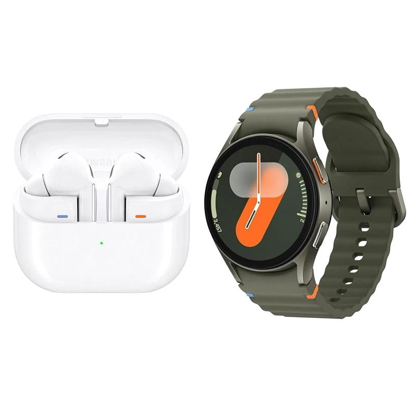 Samsung Galaxy Buds3 Pro White + Watch7 Green (40mm Bluetooth) Bundle, Extended Warranty (UK Version)