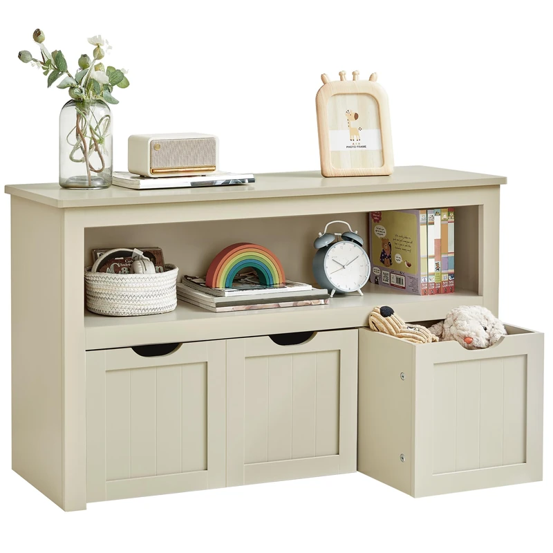VASAGLE Toy Storage Unit With Wheels, 30 x 102 x 60 cm, Kids Bookcase, 3 Drawers, for Living Room, Children's Room, Playroom,Sand Beige LHS380LH01