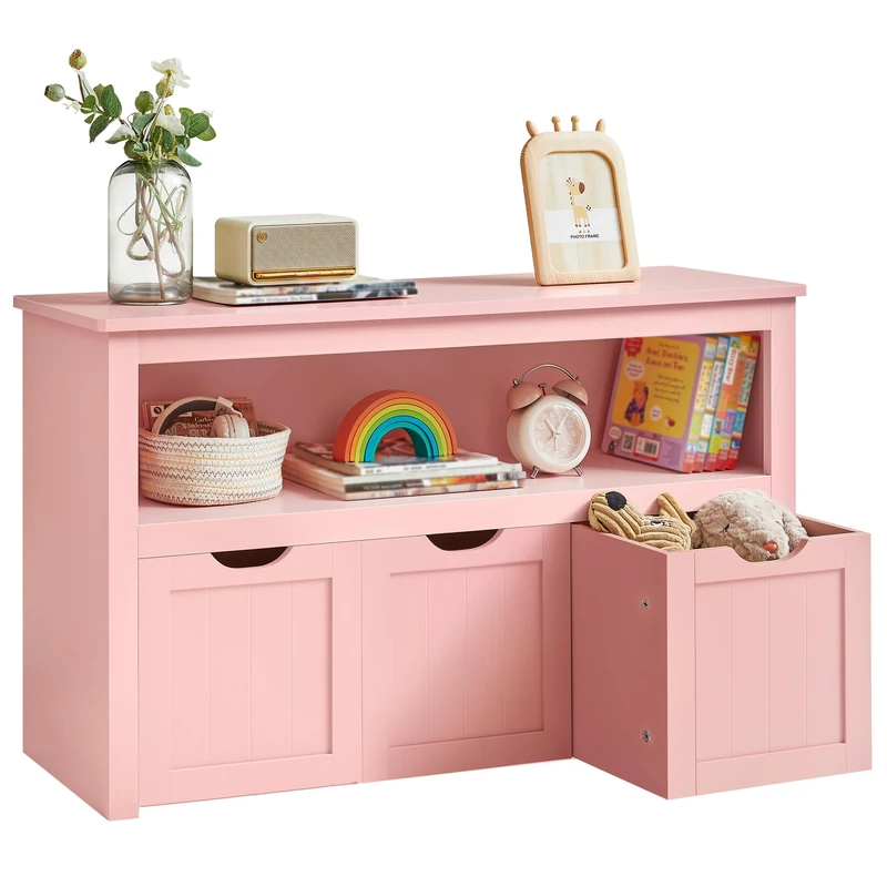 VASAGLE Toy Storage Unit, Children's Shelf, Wardrobe, Chest of Drawers with 3 Storage Wheels, for Living Room, Bedroom, Playroom, 30 x 102 x 60 cm, Candy Pink LHS380SA01