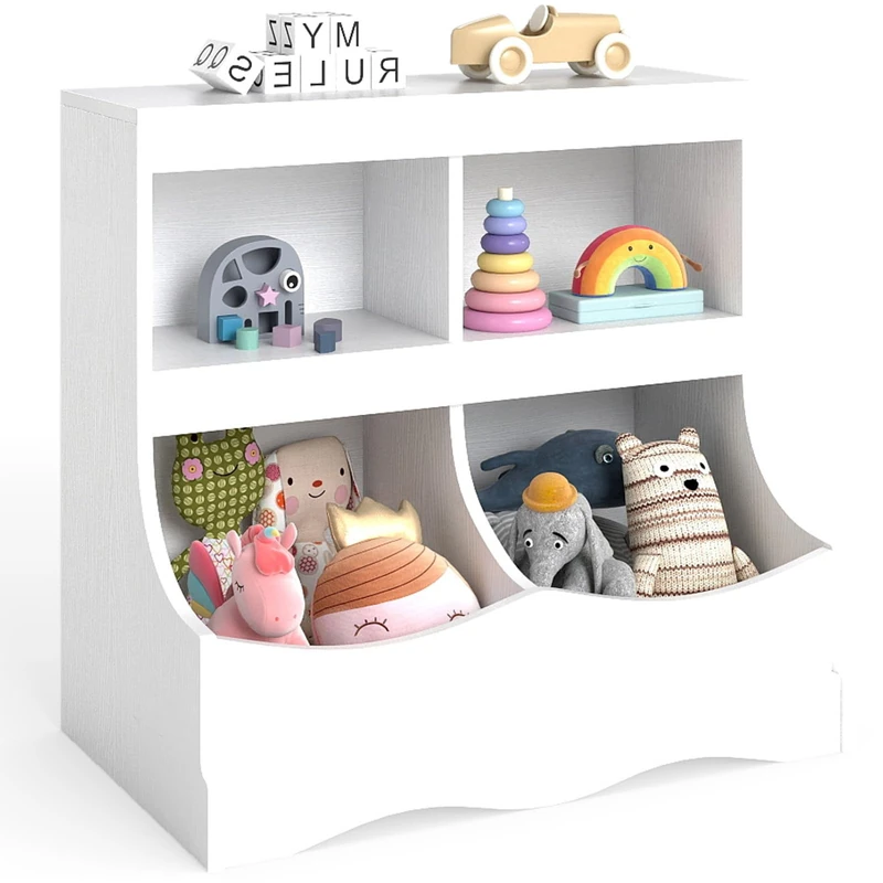 GYMAX Kids Bookshelf and Toy Organizer, Wooden Children Bookcase with Compartments and Shelves, Toys Storage Unit for Living Room Playroom Nursery (White, 67x40x62cm)