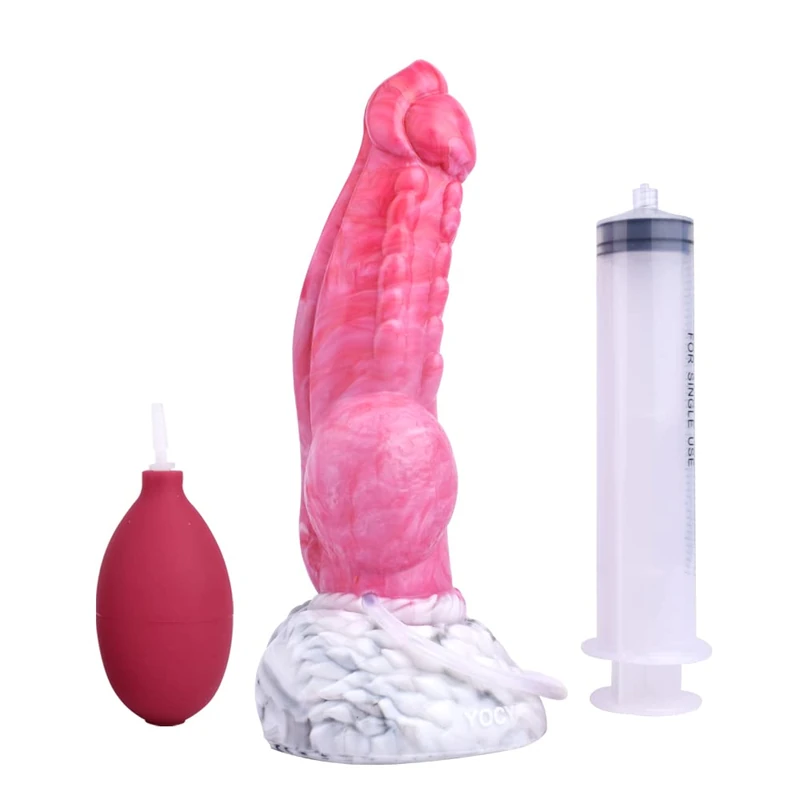 BeHorny Squirting Dildo Sex Toy, Liquid Silicone Fantasy Dildo with Suction Cup, Pump & Syringe Included