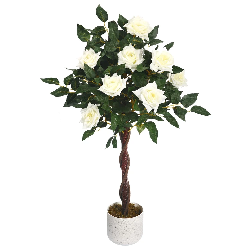 GarveeLife Artificial Rose Petal Tree, Pink/White, Decorative Rose Plants for Indoor and Outdoor Use, 75/80/90/105/120/150 cm High, Artificial Tree with Natural Wooden Trunk and Lifelike Flowers for - Image 1