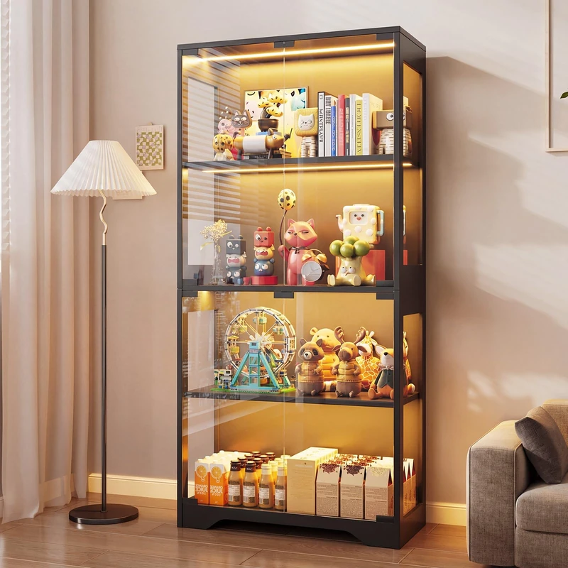 JUMMICO RGB Display Cabinets with Glass Door and 3 Color LED Light